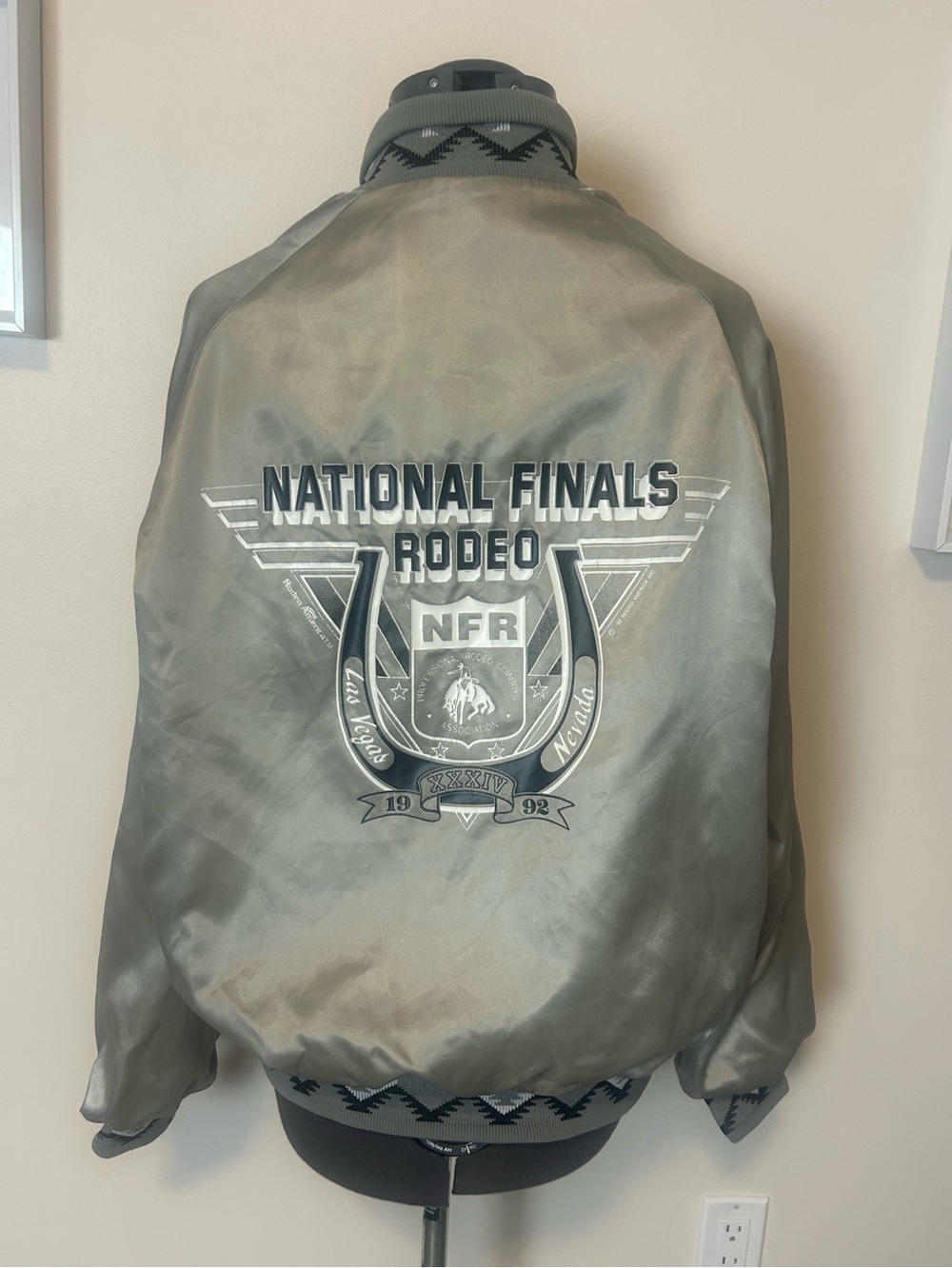 Vintage 1992 National Finals Rodeo Satin Bomber Jacket Western Las Vegas NFR
